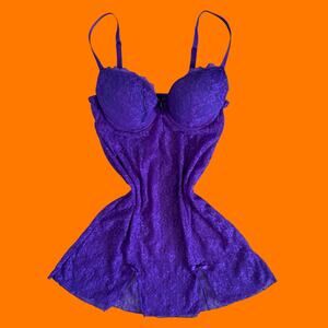 00's vintage purple lace y2k bustier babydoll slip dress 34C